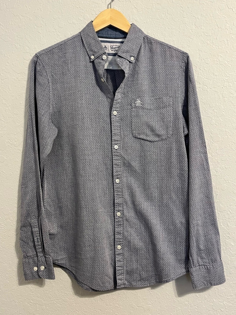 Original Penguin Blue Geometric Print Button Down Shirt Men’s Small Long Sleeve